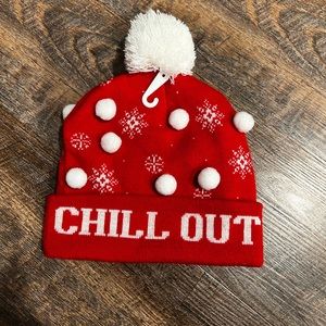Chill Out Red and White Pom Beanie